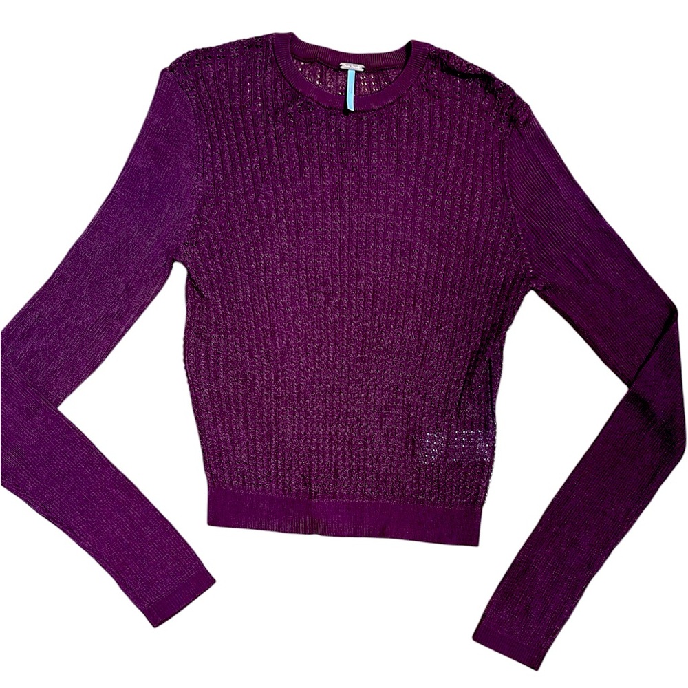 Burgundy Mesh Knit Long Sleeve Top SMALL